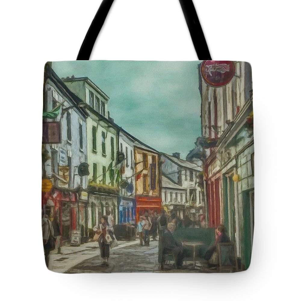Ireland Tote Bag featuring the painting Galway Street Scene by Jeffrey Kolker