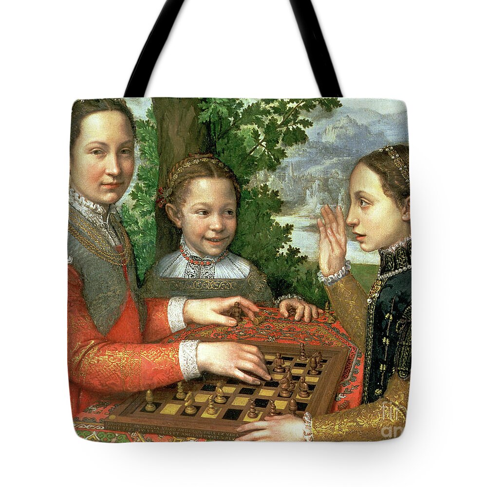 Game Of Chess Tote Bag featuring the painting Game of Chess, 1555 by Sofonisba Anguissola