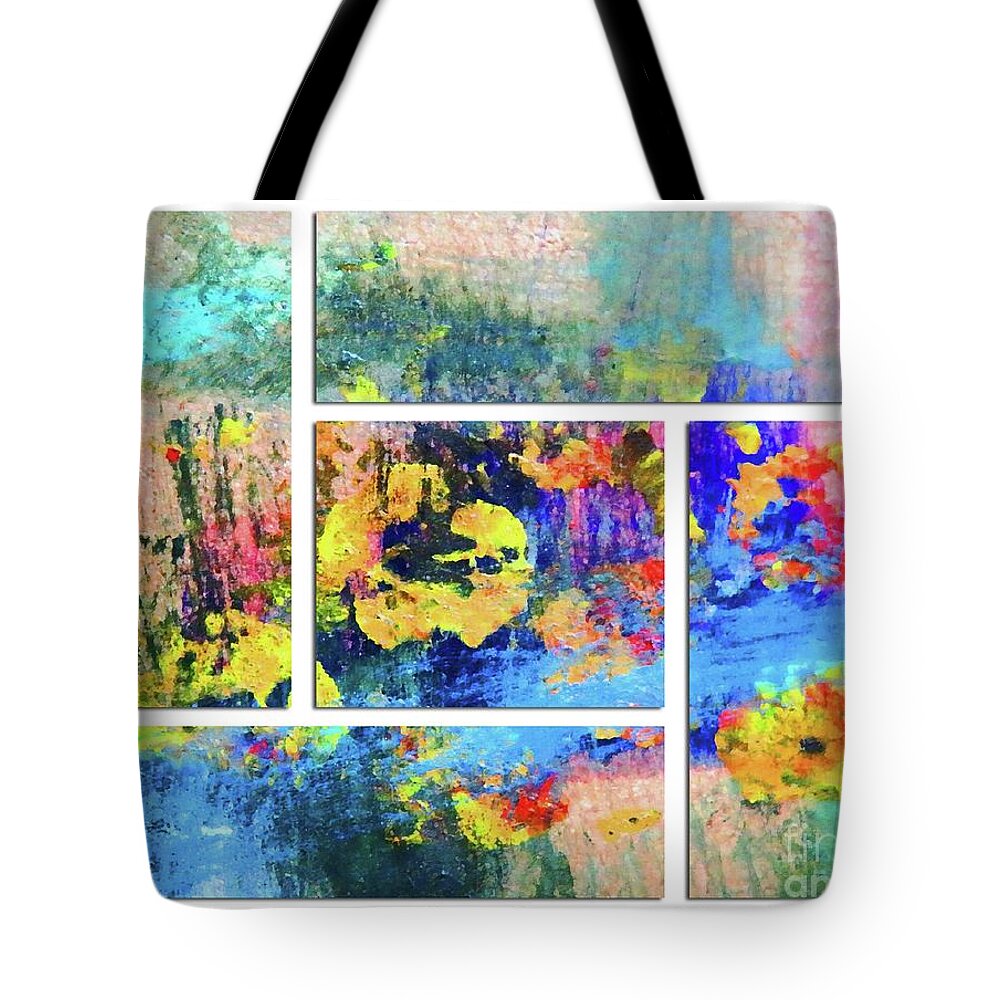 Abstract Tote Bag featuring the mixed media Garden Along the Stream Collage by Sharon Williams Eng