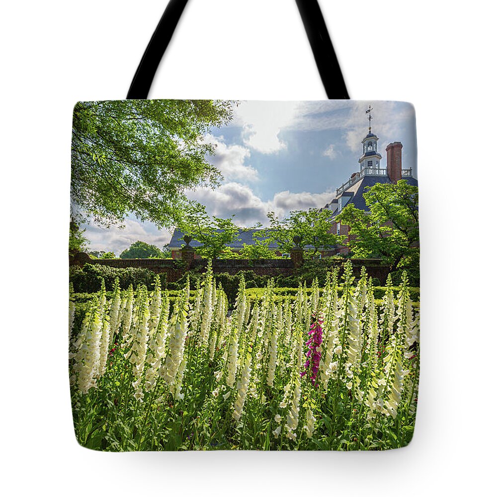 Colonial Williamsburg Tote Bag featuring the photograph Garden Flowers at the Governor's Palace by Rachel Morrison