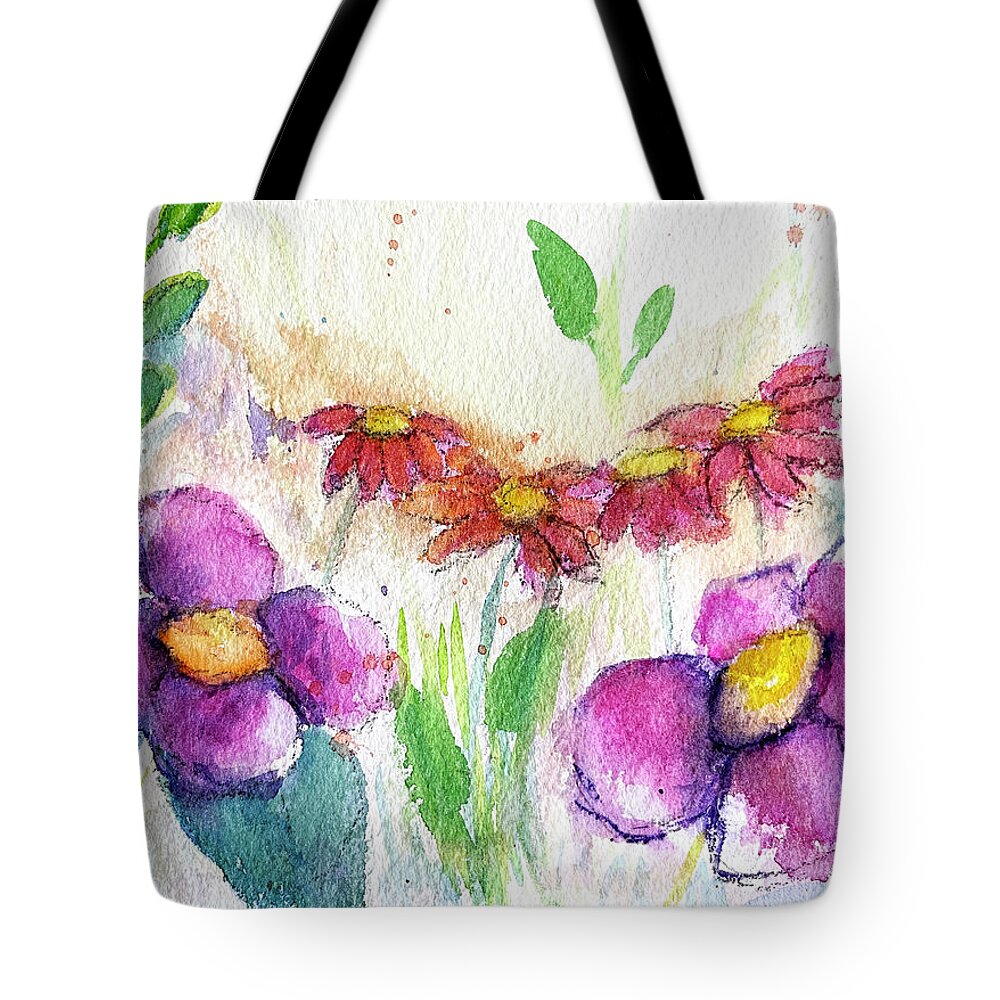 Garden Tote Bag featuring the painting Garden Flowers by Roxy Rich