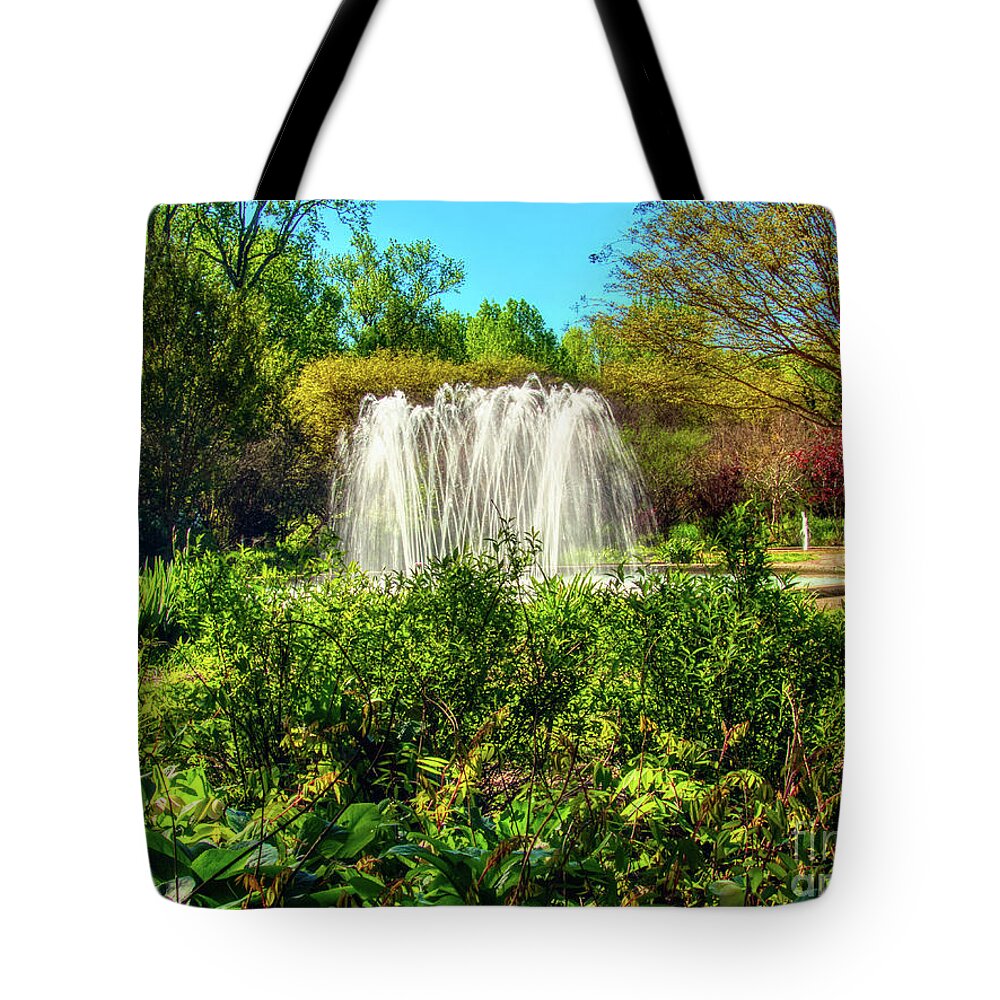 Garden Tote Bag featuring the photograph Garden Fountain by Amy Dundon