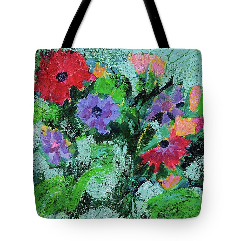 Garden Tote Bag featuring the mixed media Garden Gems by Julia Malakoff