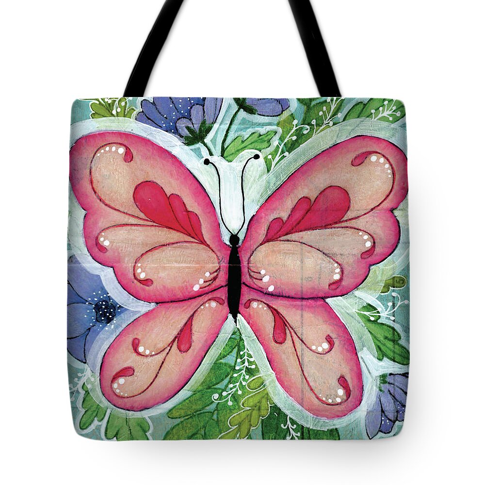 Mixed Media Tote Bag featuring the mixed media Garden Harmony by Julie Mogford