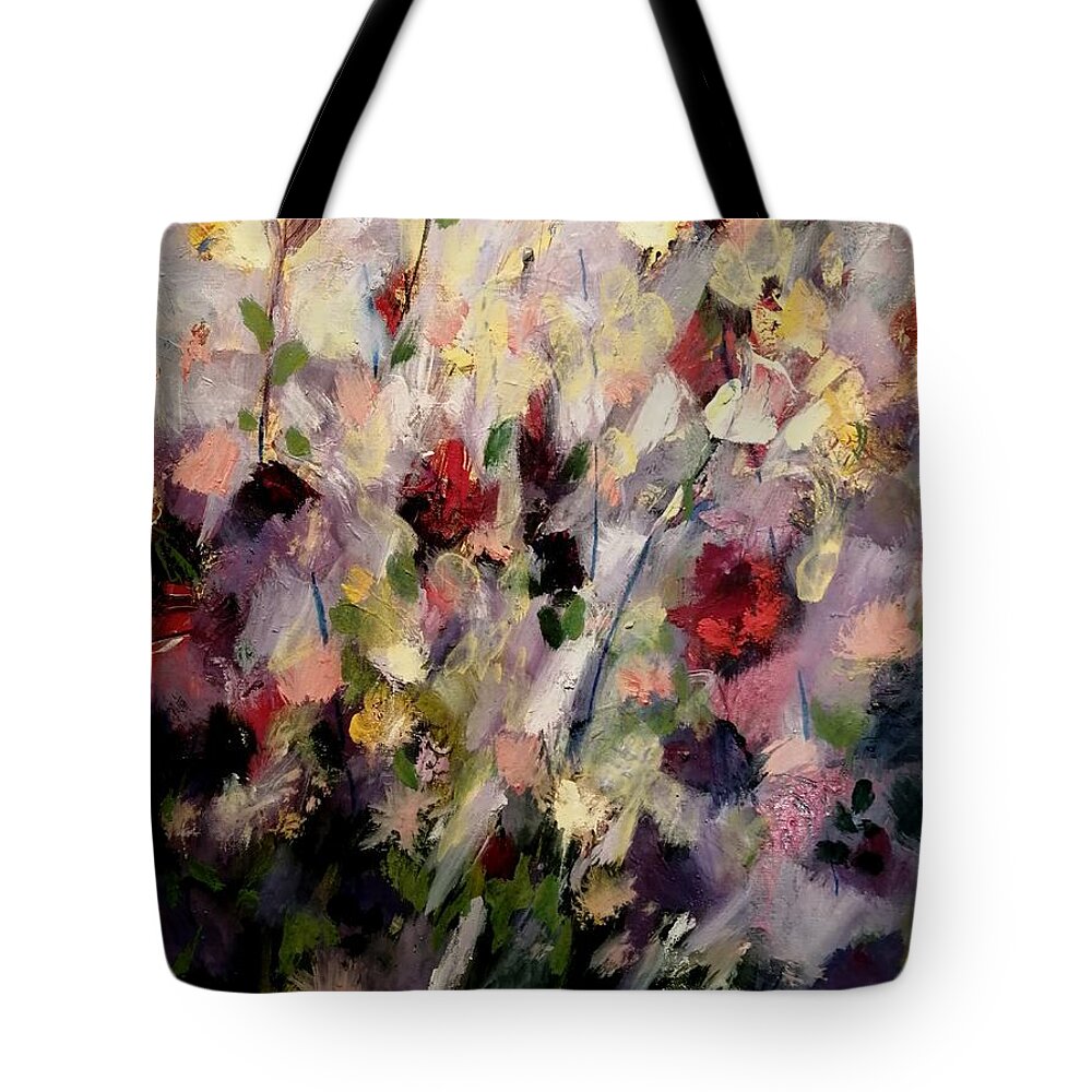 Flowers Canvas Wild Acrylic Paint Painting Garden Tote Bag featuring the painting Garden by Mario Zampedroni