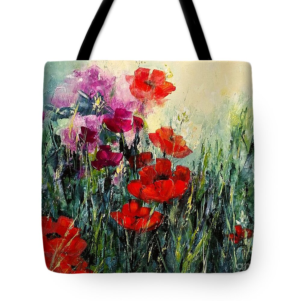 Poppy Tote Bag featuring the painting Garden Melody by Zan Savage