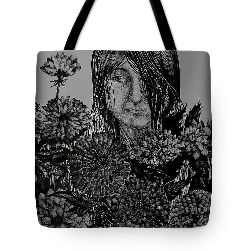 Fantasy Portrait Tote Bag featuring the drawing Garden. The End Of Summer by Anna Duyunova