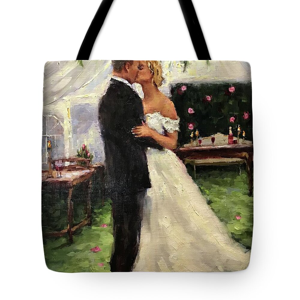 Wedding Tote Bag featuring the painting Garden Wedding by Ashlee Trcka
