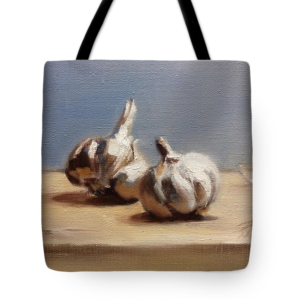 Garlic Bulbs Tote Bag featuring the painting Garlic Pair by Roxanne Dyer
