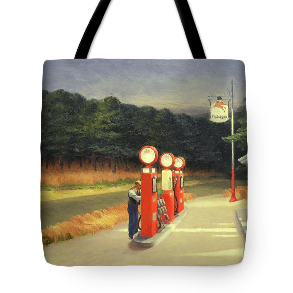 Gas Pumps Tote Bag featuring the painting Gas 1940 by Edward Hopper