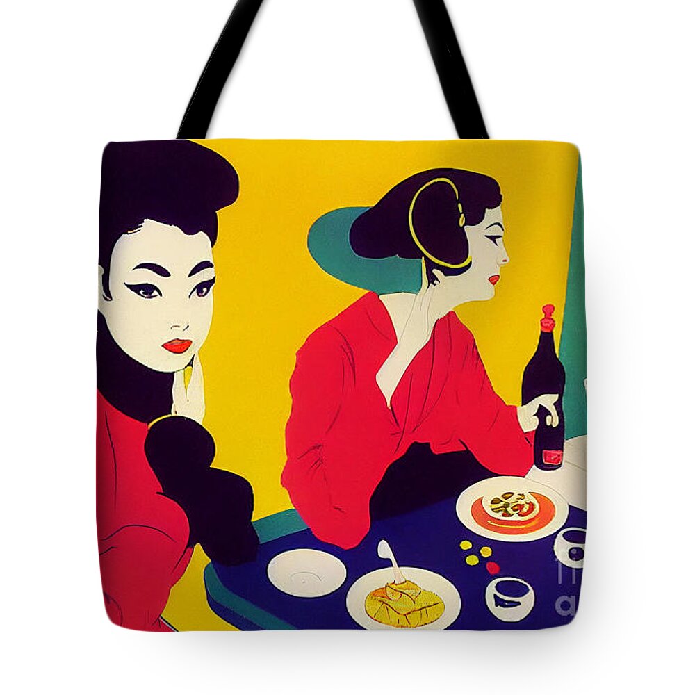 Geisha Lunch Break Tote Bag featuring the mixed media Geisha Lunch Break I by Jay Schankman