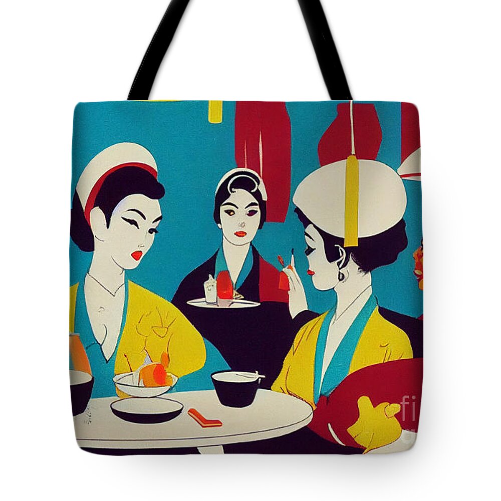 Geisha Lunch Break Tote Bag featuring the mixed media Geisha Lunch Break III by Jay Schankman