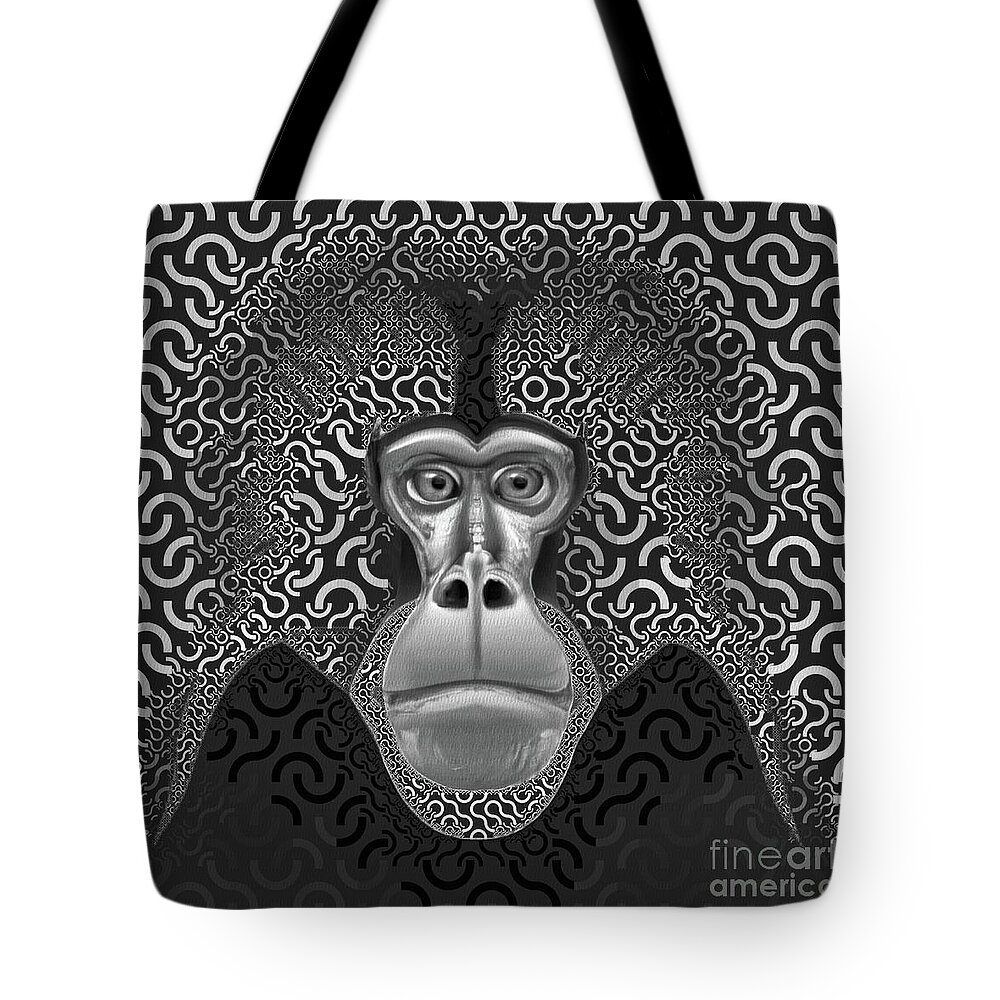 Animals Tote Bag featuring the digital art Gelada Monkey Animal Abstract 3b - Black And White by Philip Preston