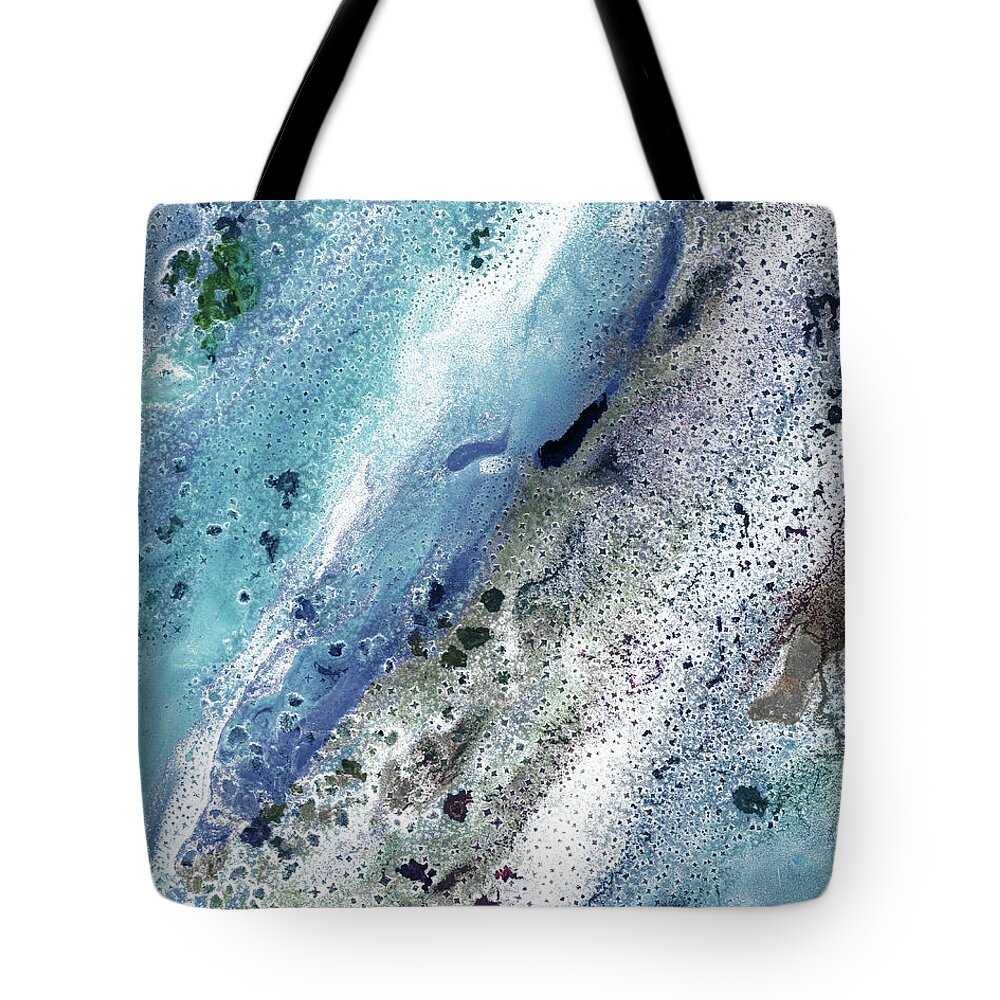 Beach Shore Tote Bag featuring the painting Gem Of The Sea Salty Blue Waves Of Crystals Watercolor Beach Art Decor VII by Irina Sztukowski