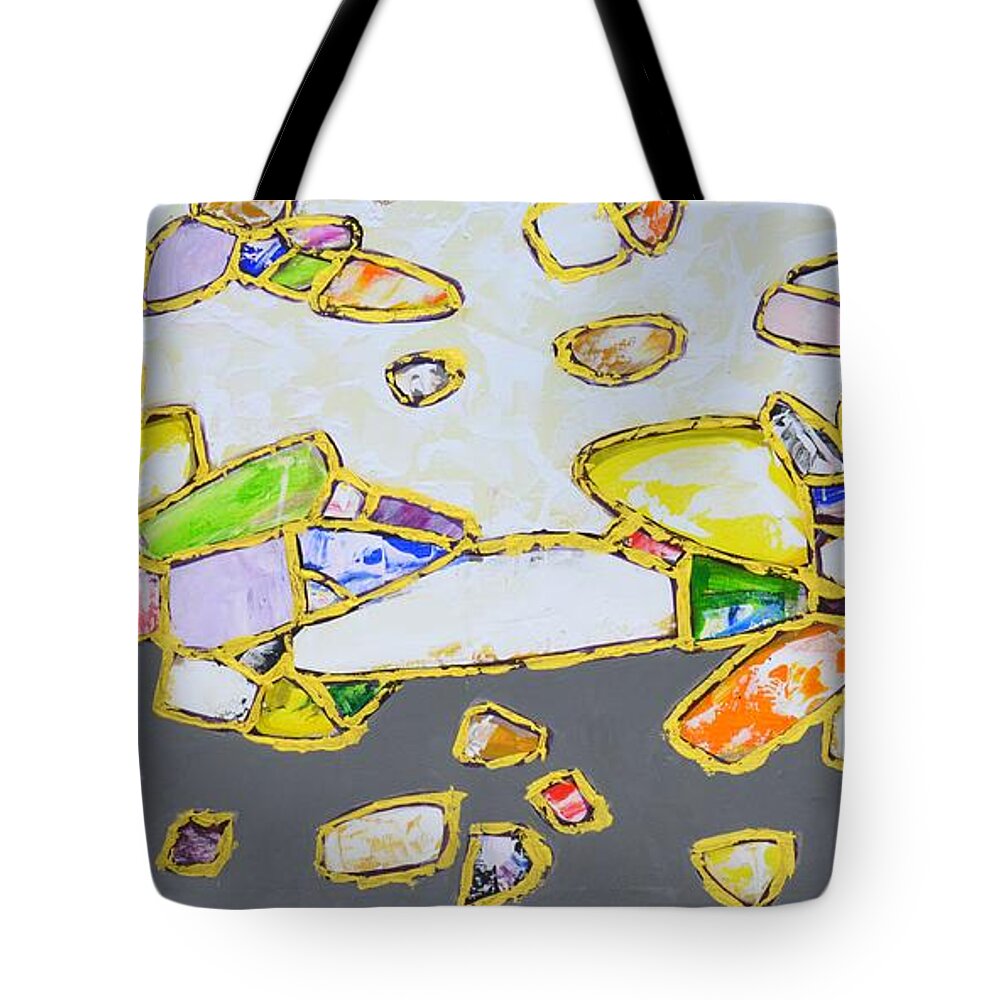 Stones Tote Bag featuring the painting Gems. Gold 2. by Iryna Kastsova