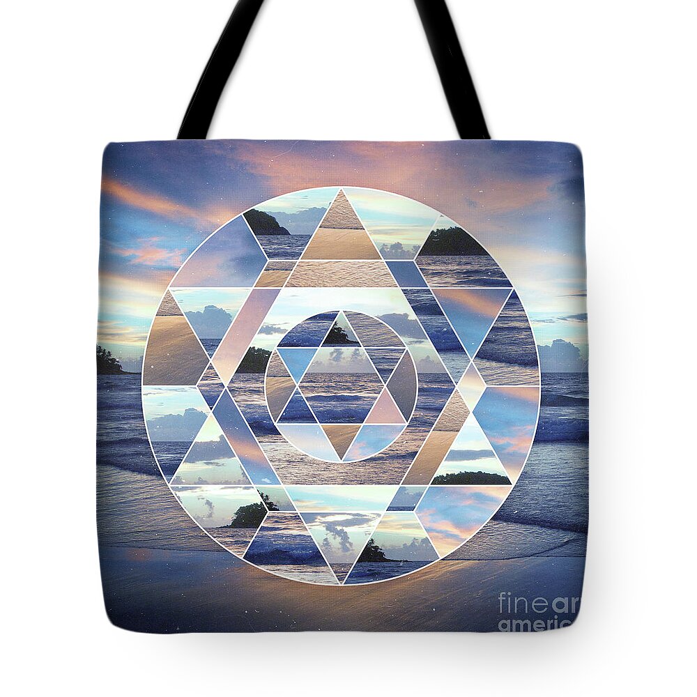 Landscape Tote Bag featuring the mixed media Geometric Ocean Abstract by Phil Perkins