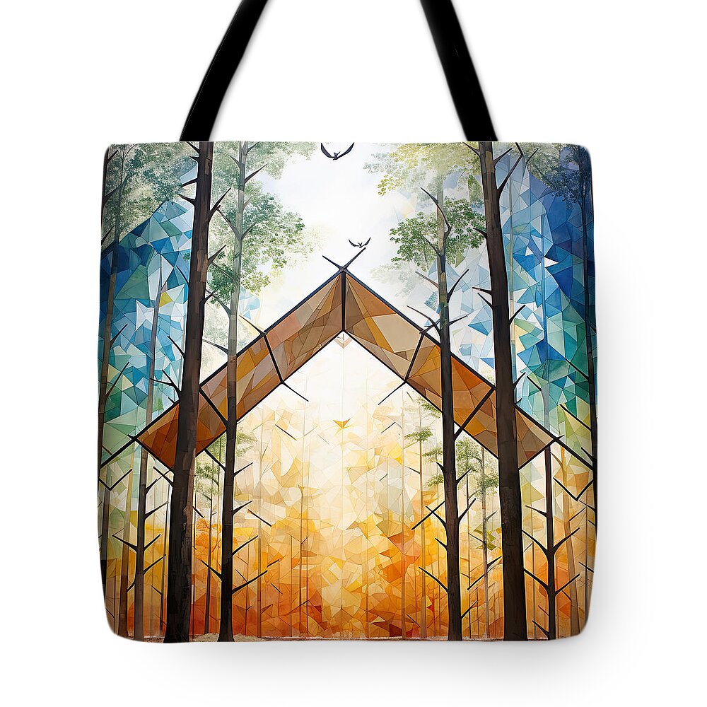 Blue And Orange Art Tote Bag featuring the painting Geometric Retreat - Blue and Orange Art by Lourry Legarde