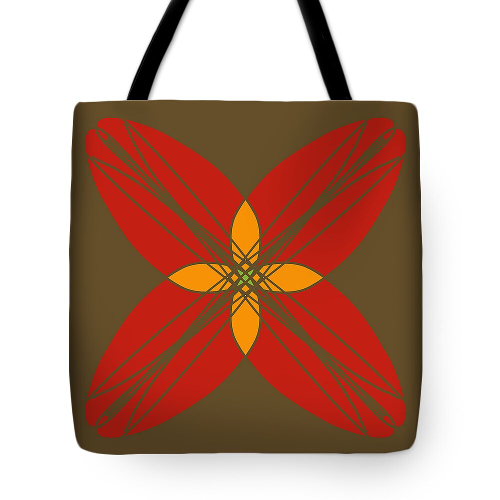 Decorative Illustration Tote Bag featuring the digital art Geometrical Pattern - Red Orange Flower by Patricia Awapara
