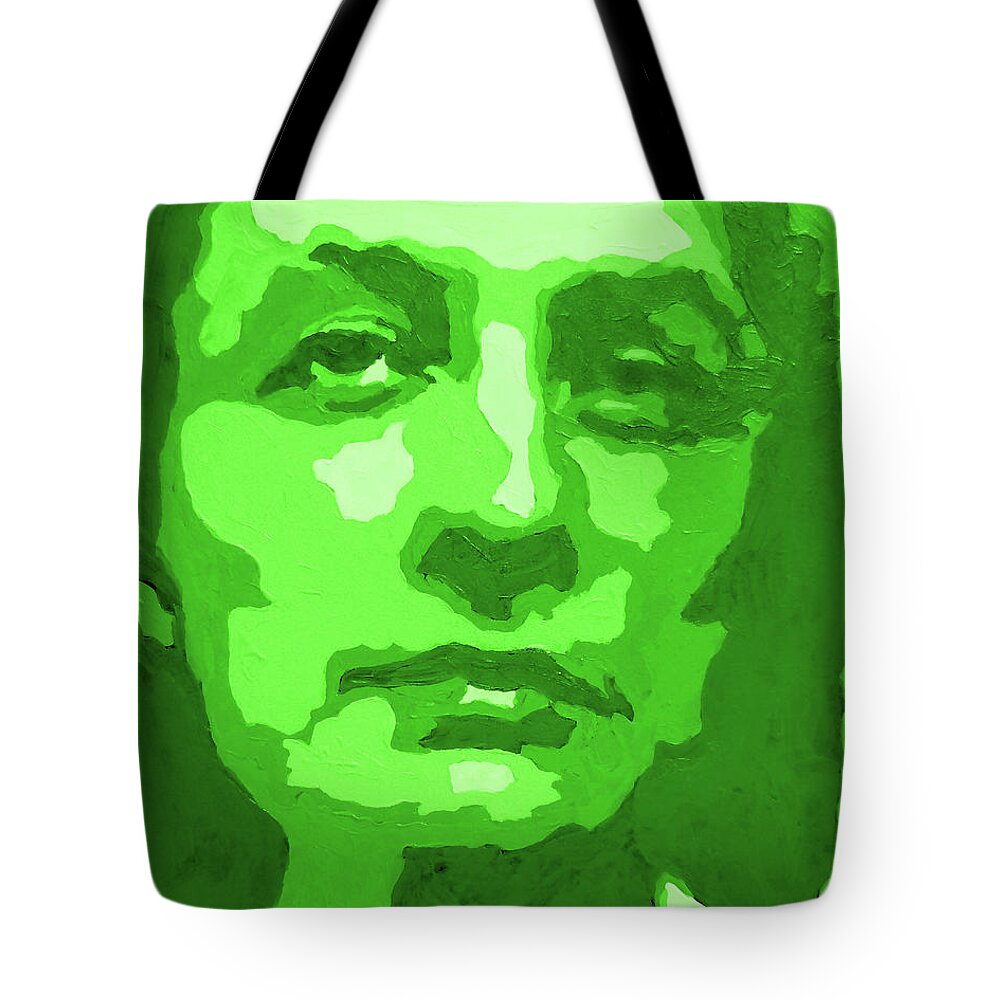Green Tote Bag featuring the painting Georgia O Keeffe Portrait In Lime Green by Irina Sztukowski