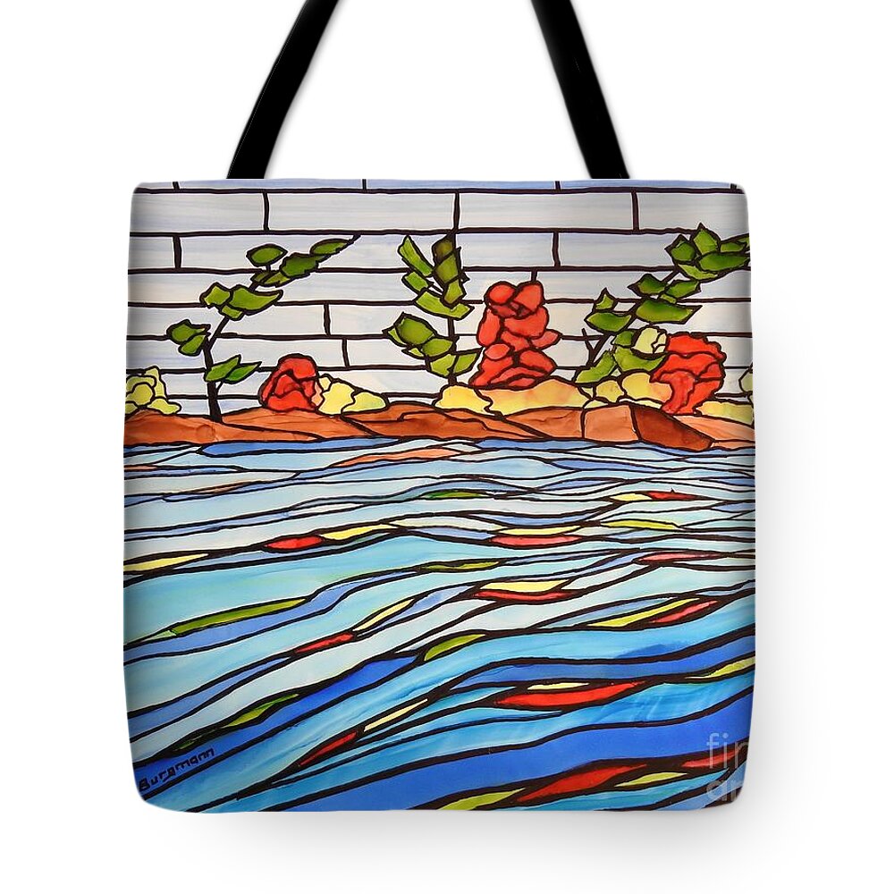 Alcohol Ink Tote Bag featuring the painting Georgian Bay SG11 by Petra Burgmann