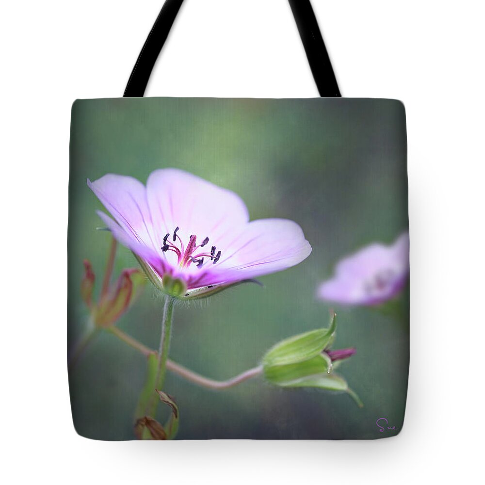 Abstract Tote Bag featuring the photograph Geranium with textured background by Sue Leonard