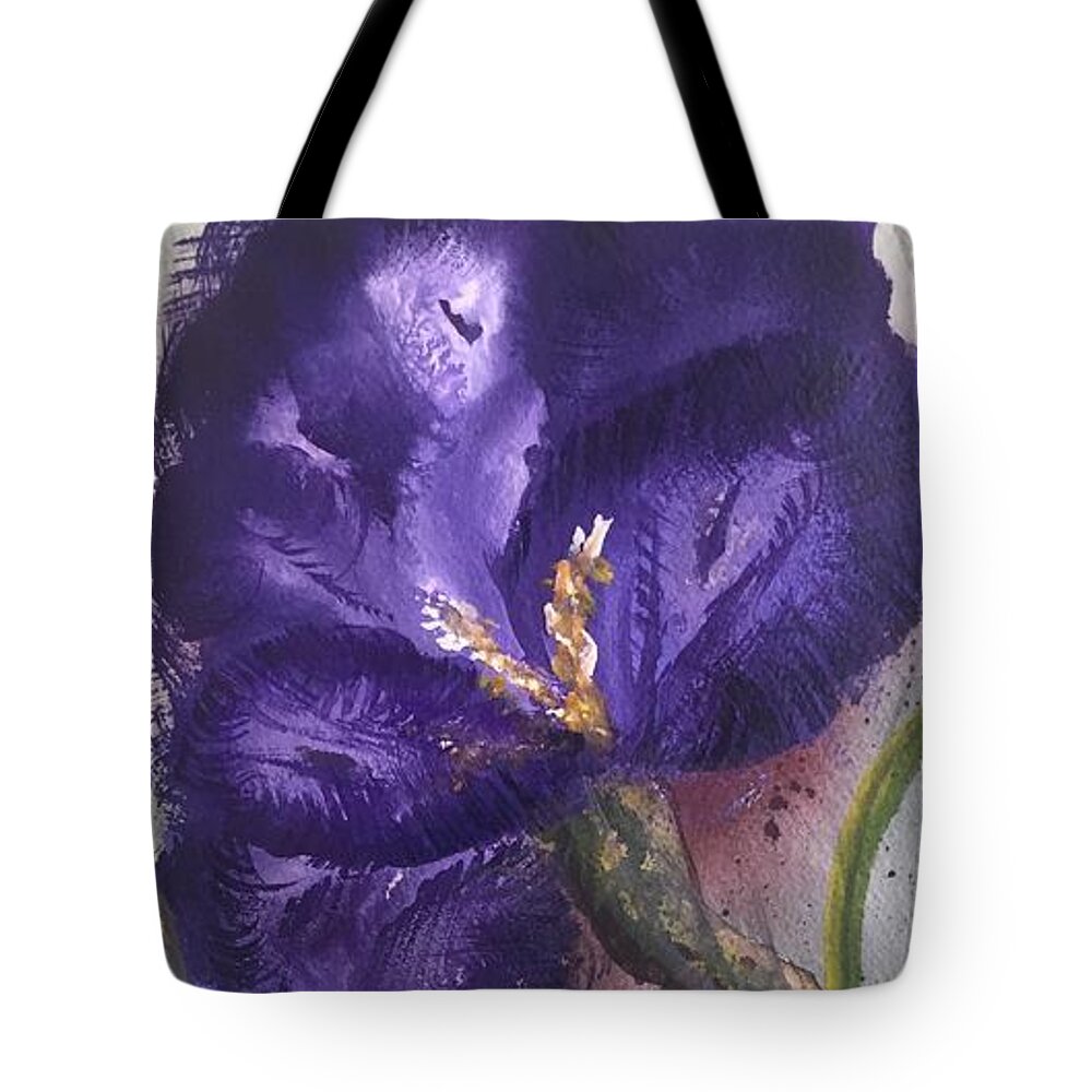 Floral Tote Bag featuring the painting German Bearded Iris Purple in Watercolor and Guoache by Catherine Ludwig Donleycott