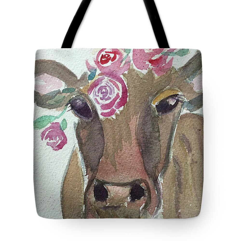 Cow Tote Bag featuring the painting Gertie by Roxy Rich