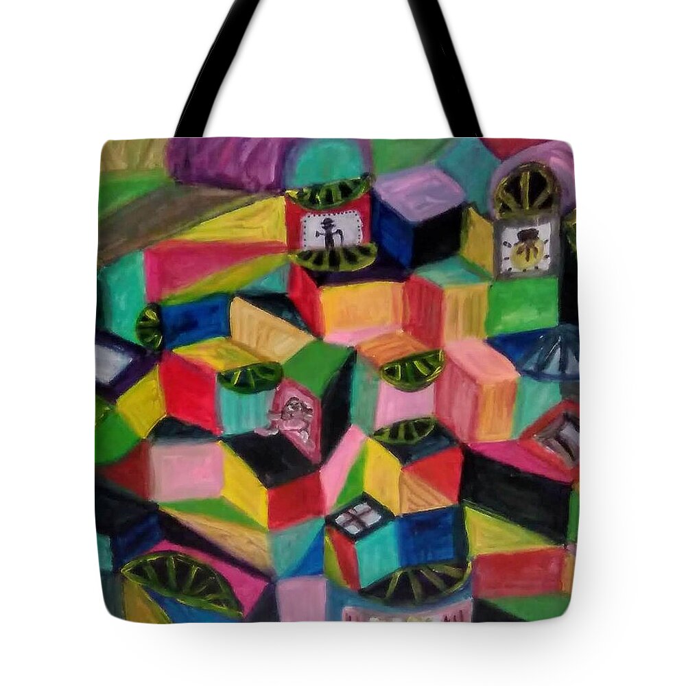Abstract Tote Bag featuring the painting Getting into Shape by Andrew Blitman
