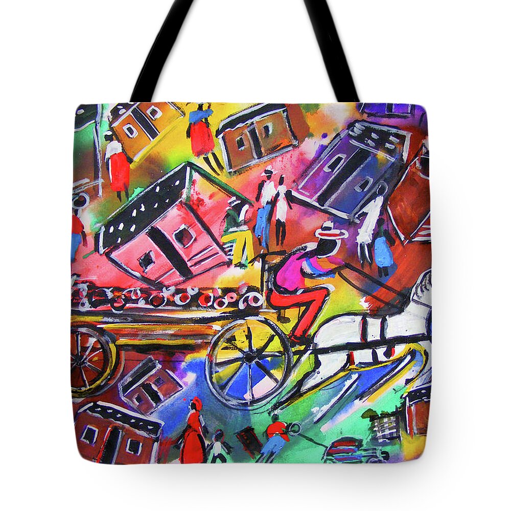 African Art Tote Bag featuring the painting Ghettos by Eli Kobeli 1932-1999