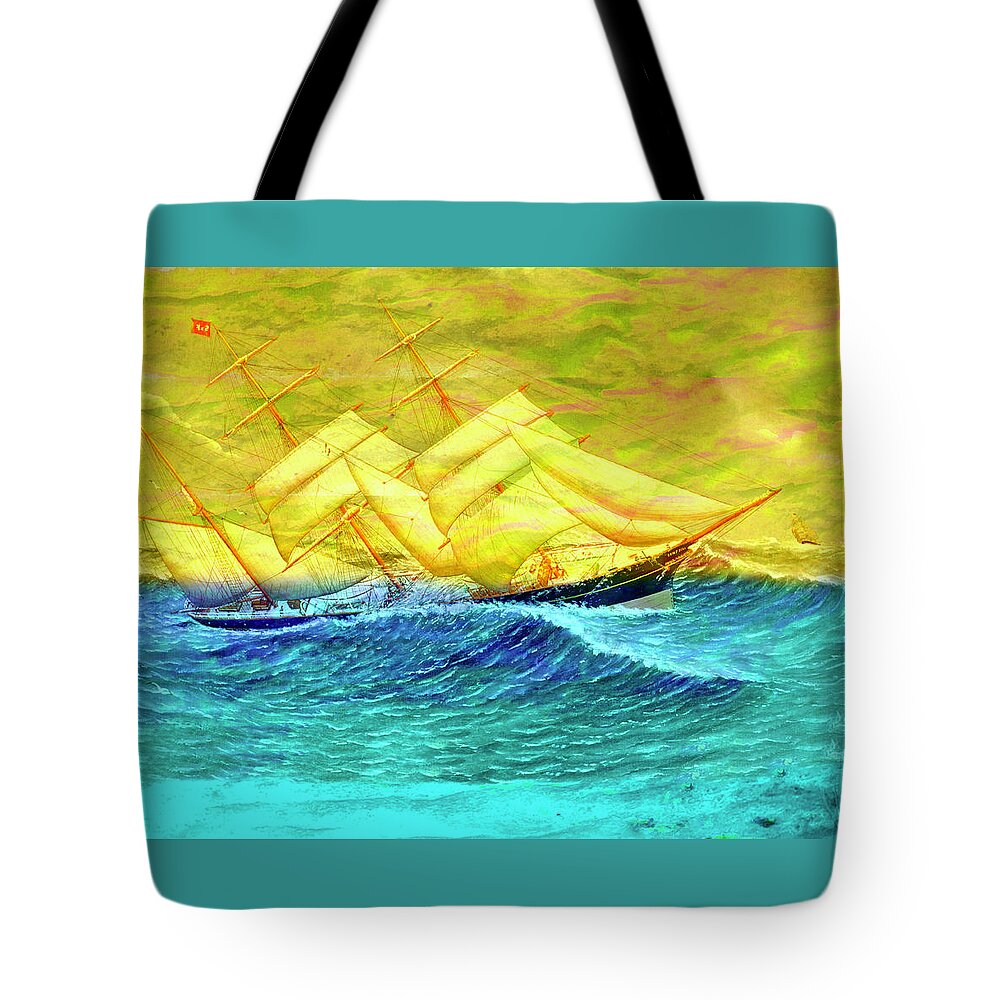 Ship Tote Bag featuring the mixed media Ghost Ship by Lorena Cassady