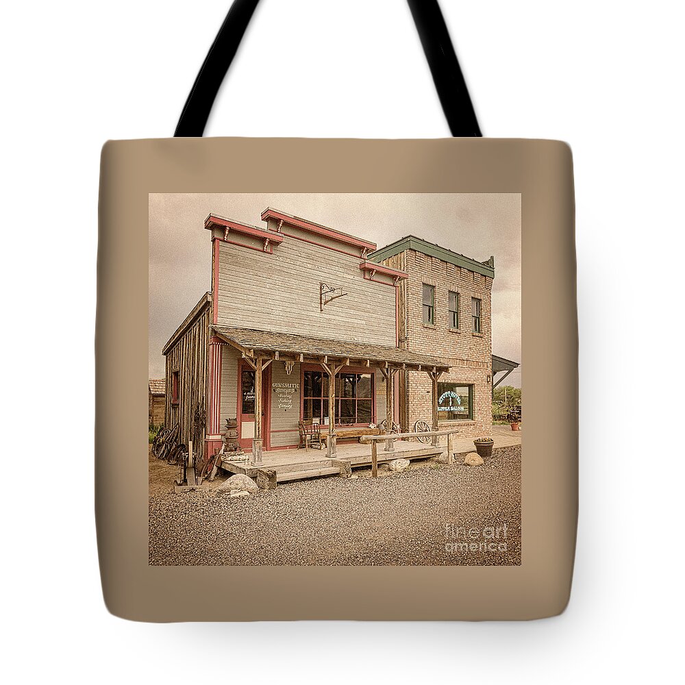 Ghost Town Gunsmith Tote Bag featuring the photograph Ghost Town Gunsmith by Imagery by Charly