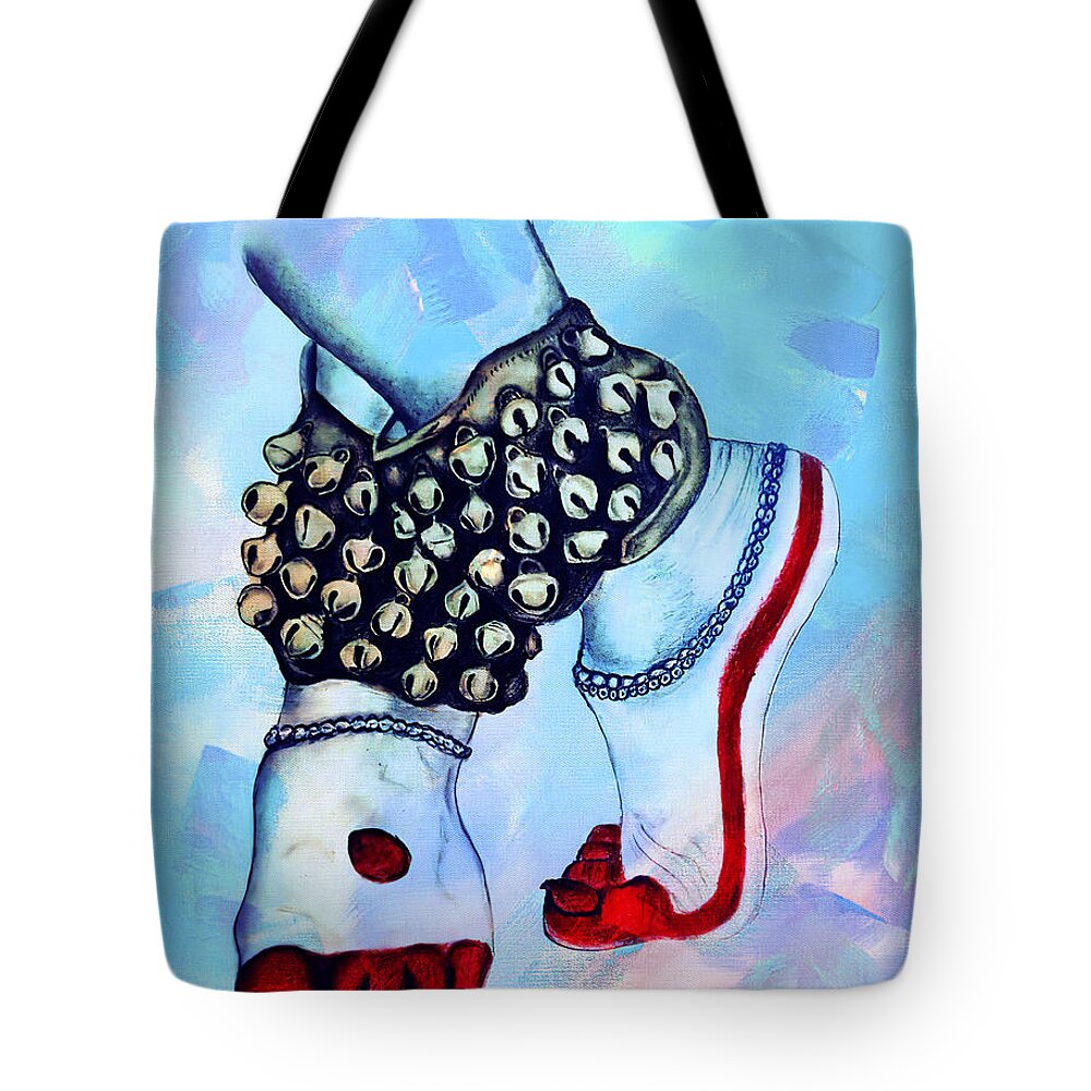 Ghungroo Tote Bag featuring the painting Ghunrgroo Feet by Gull G