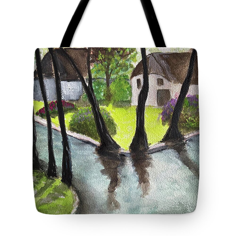 Netherlands Tote Bag featuring the painting Giethoorn Netherlands Landscape by Roxy Rich