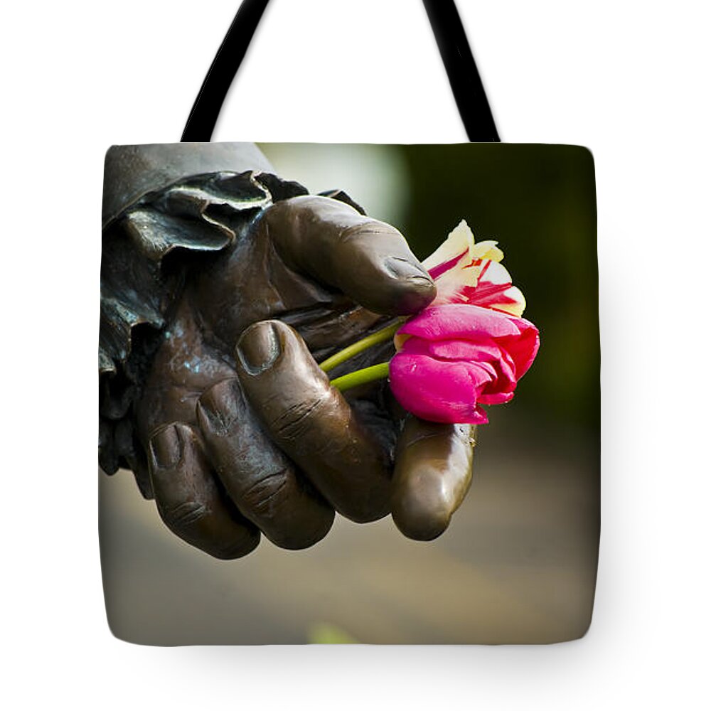 Flowers.black Hand. Statue Tote Bag featuring the digital art Gift from statue by Dale Stillman