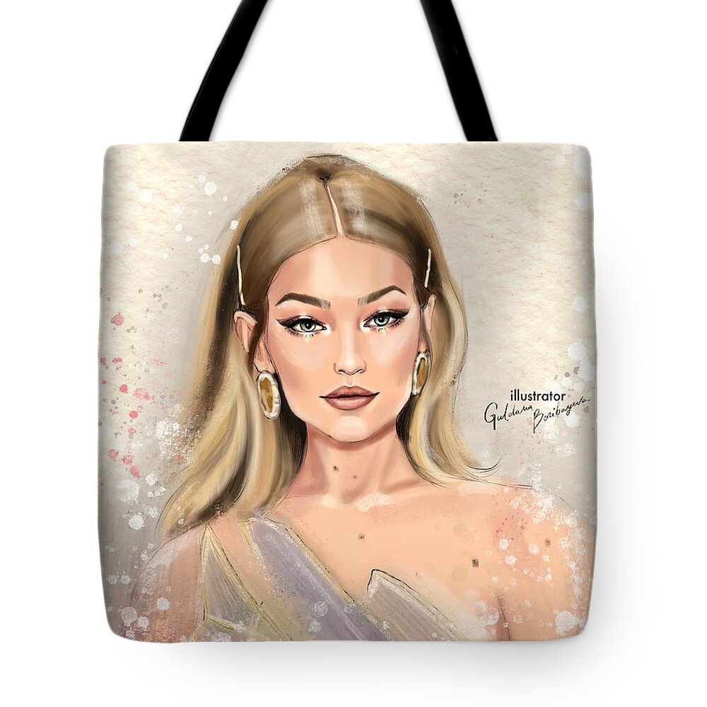 Gigi Hadid portrait Tote Bag by Guldana Boribayeva - Pixels