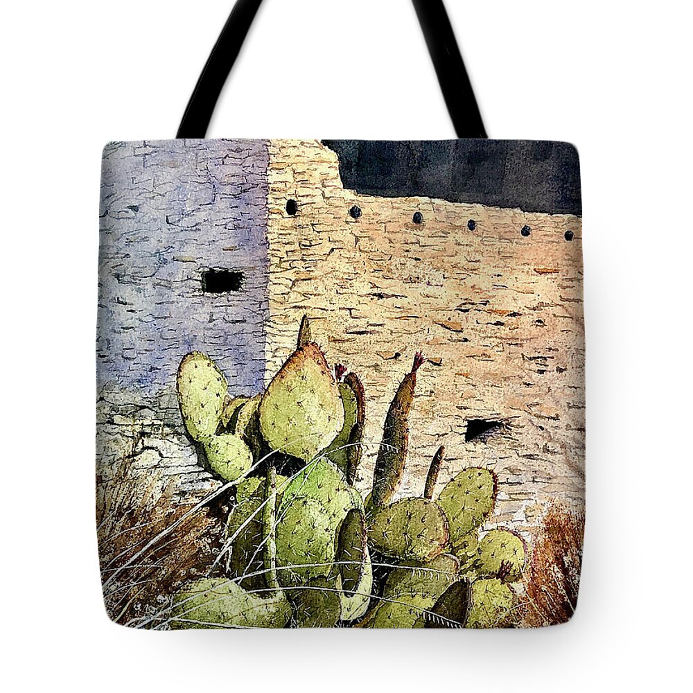 Gila Cliff Dwellings Tote Bag featuring the painting Gila Cliff by John Glass
