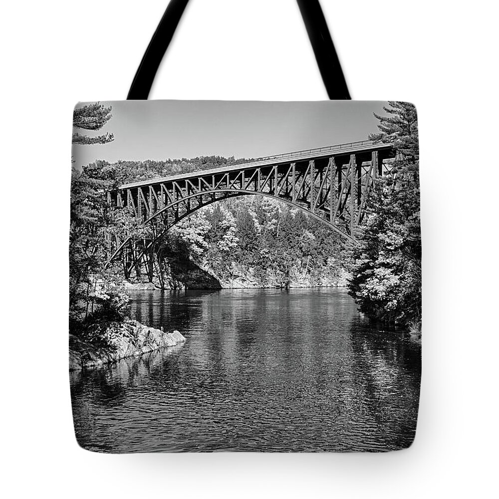 Gill Tote Bag featuring the photograph Gill MA French King Bridge Fall Foliage Erving MA Black and White by Toby McGuire