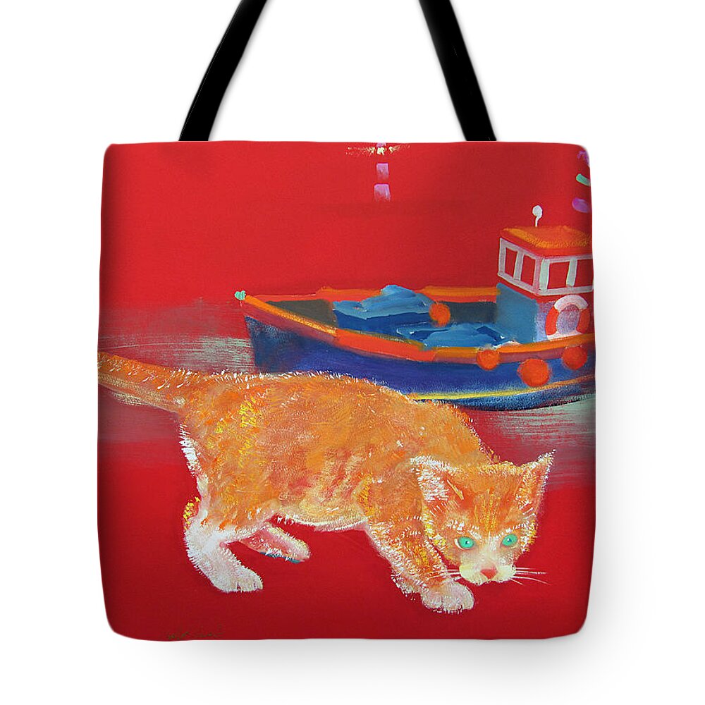Cat Tote Bag featuring the painting Ginger Tabby Cat by Charles Stuart