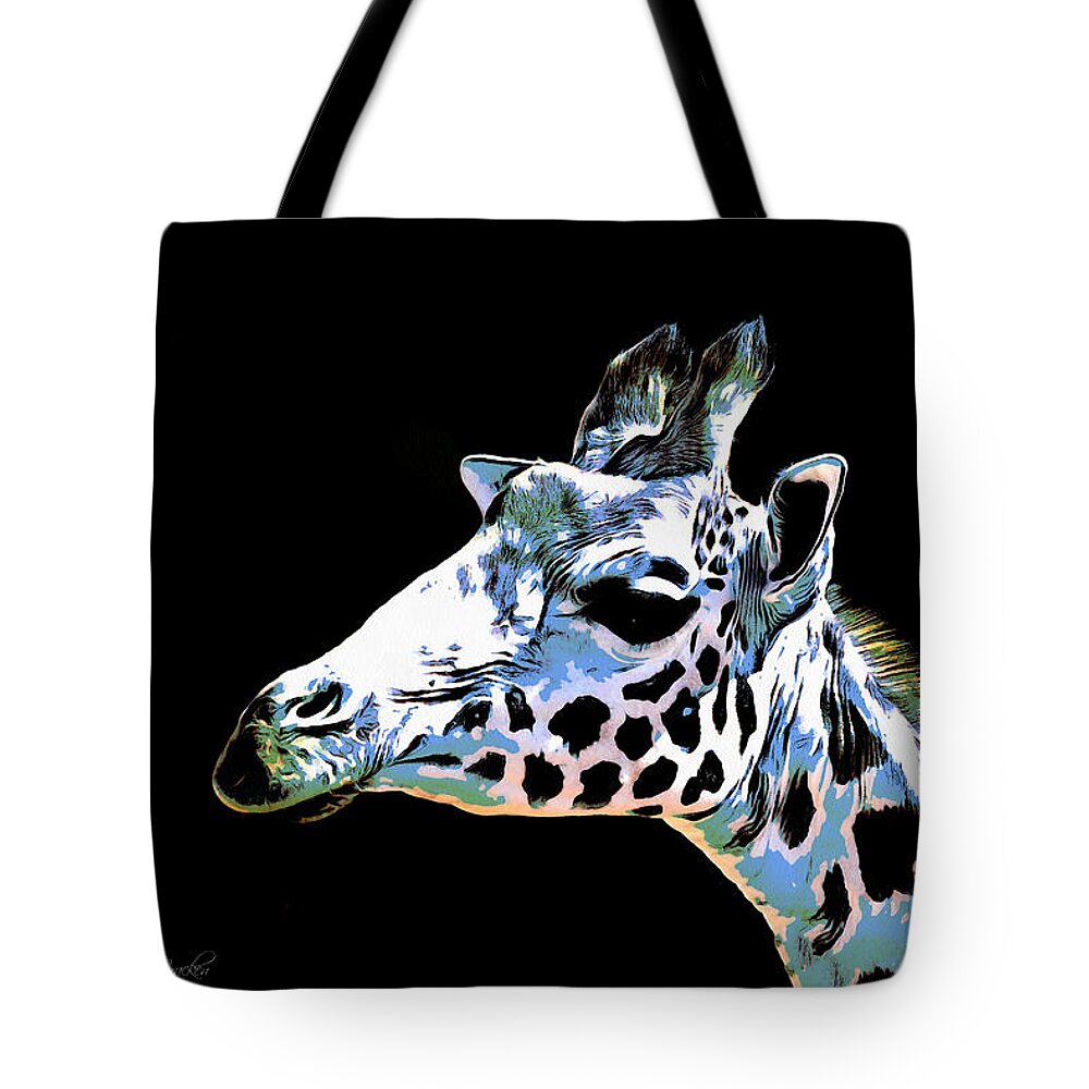 Animals. Giraffe Tote Bag featuring the digital art Giraffe by Pennie McCracken