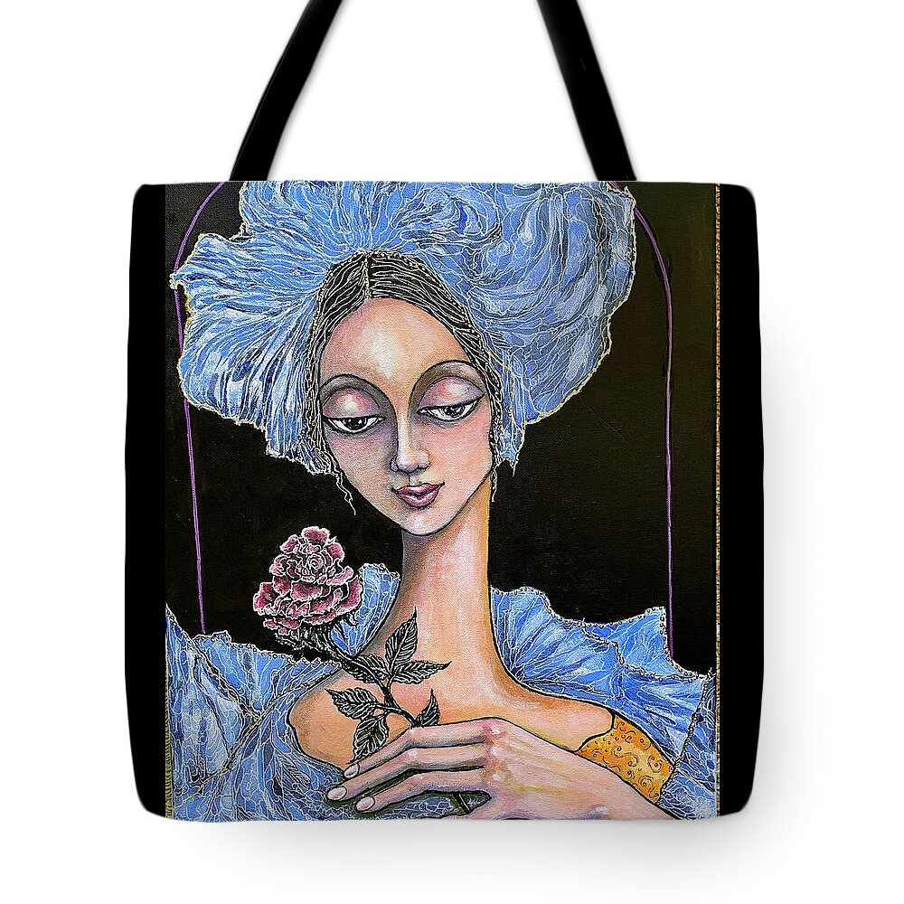 Original Art Tote Bag featuring the painting Girl Holding Flower 2 by Rae Chichilnitsky