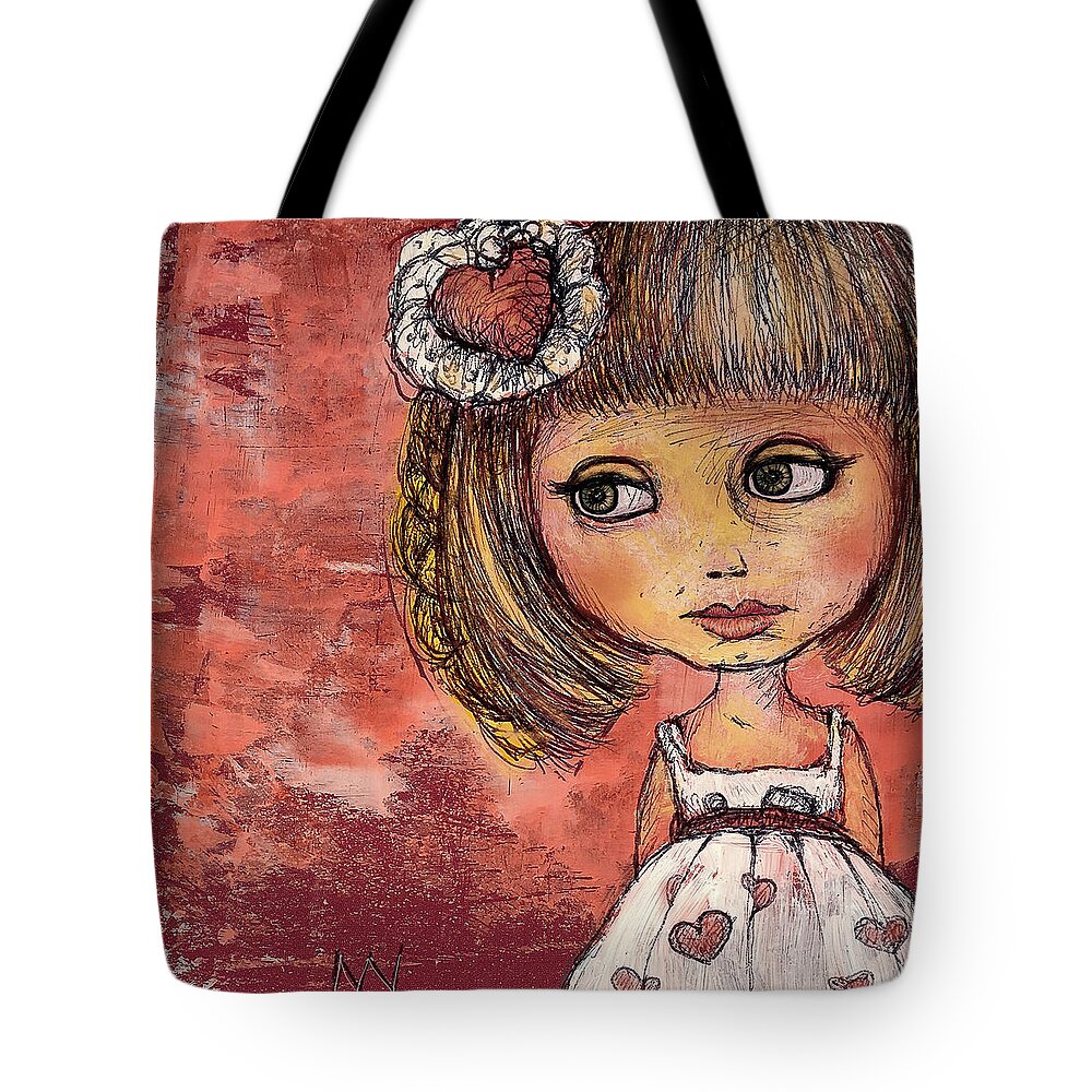 Love Tote Bag featuring the mixed media Girl of Hearts by AnneMarie Welsh