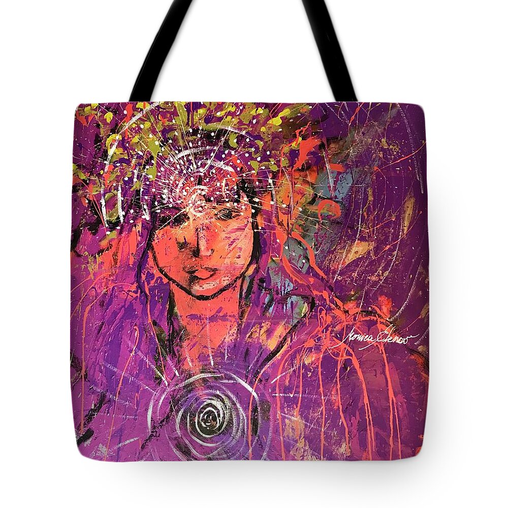 Portrait Tote Bag featuring the painting Girl of the forest by Monica Elena