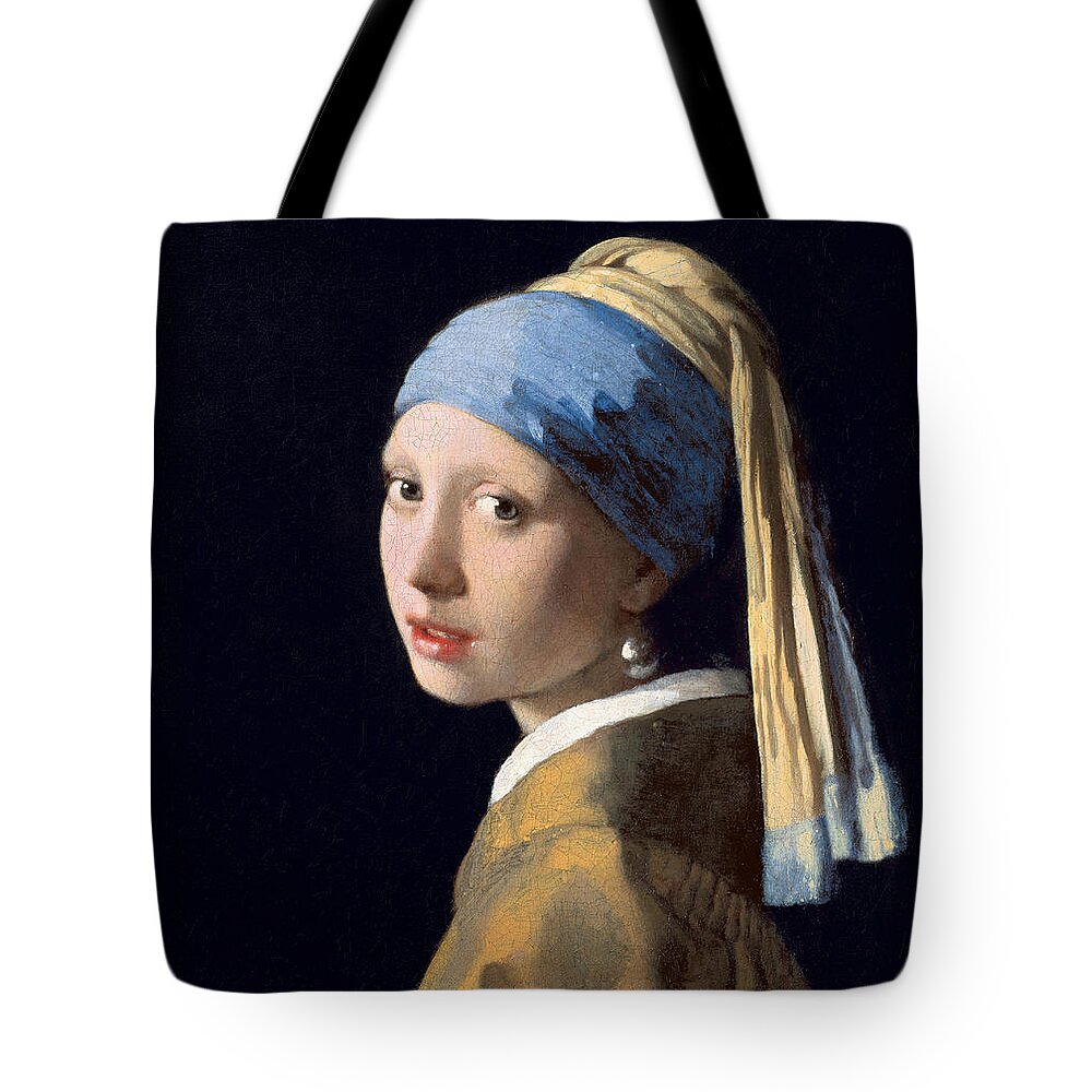 Jan Vermeer Tote Bag featuring the painting Girl with a Pearl Earring, circa 1665 by Jan Vermeer