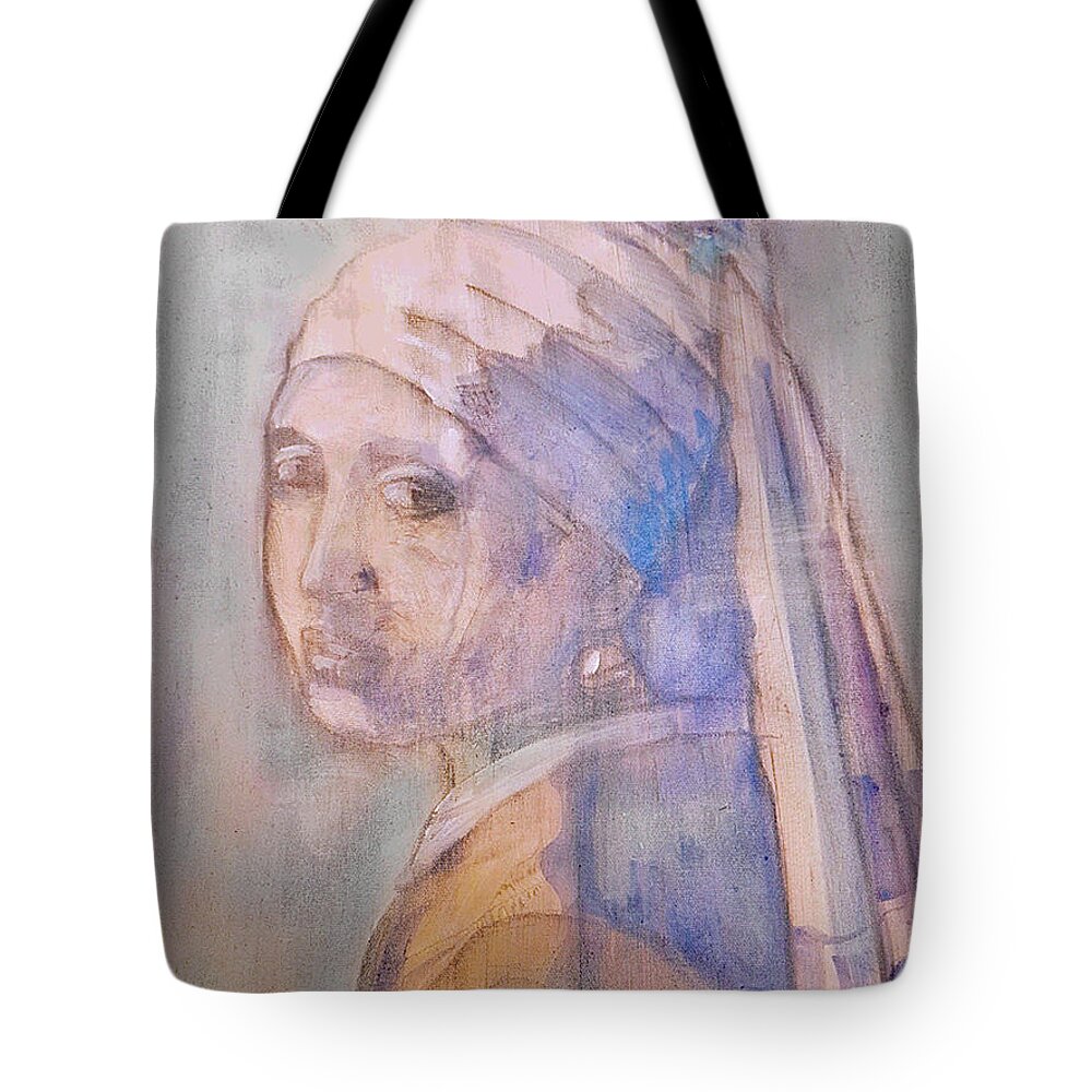 Wall Art Tote Bag featuring the painting Girl with the Pearl Earring Recreation by Rose Lewis