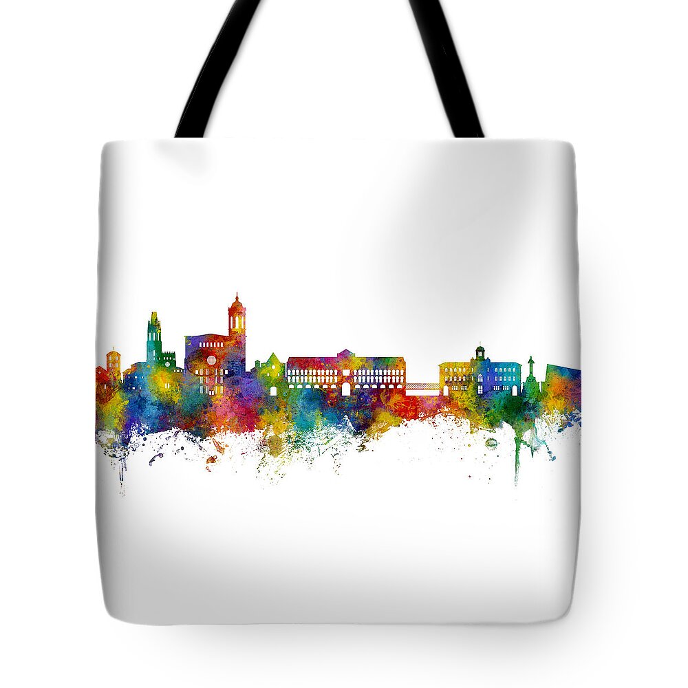 Girona Tote Bag featuring the digital art Girona Spain Skyline #86 by Michael Tompsett