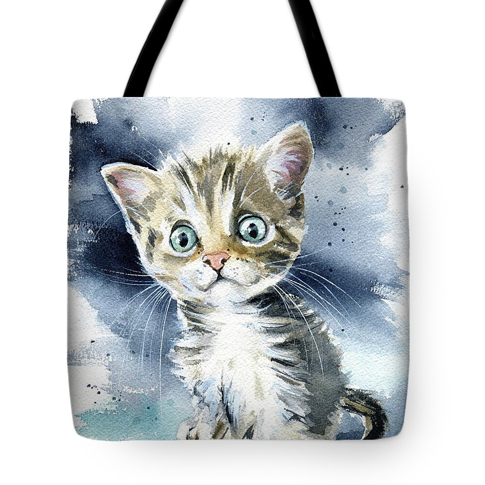 Cat Tote Bag featuring the painting Gizmo Kitten Painting by Dora Hathazi Mendes
