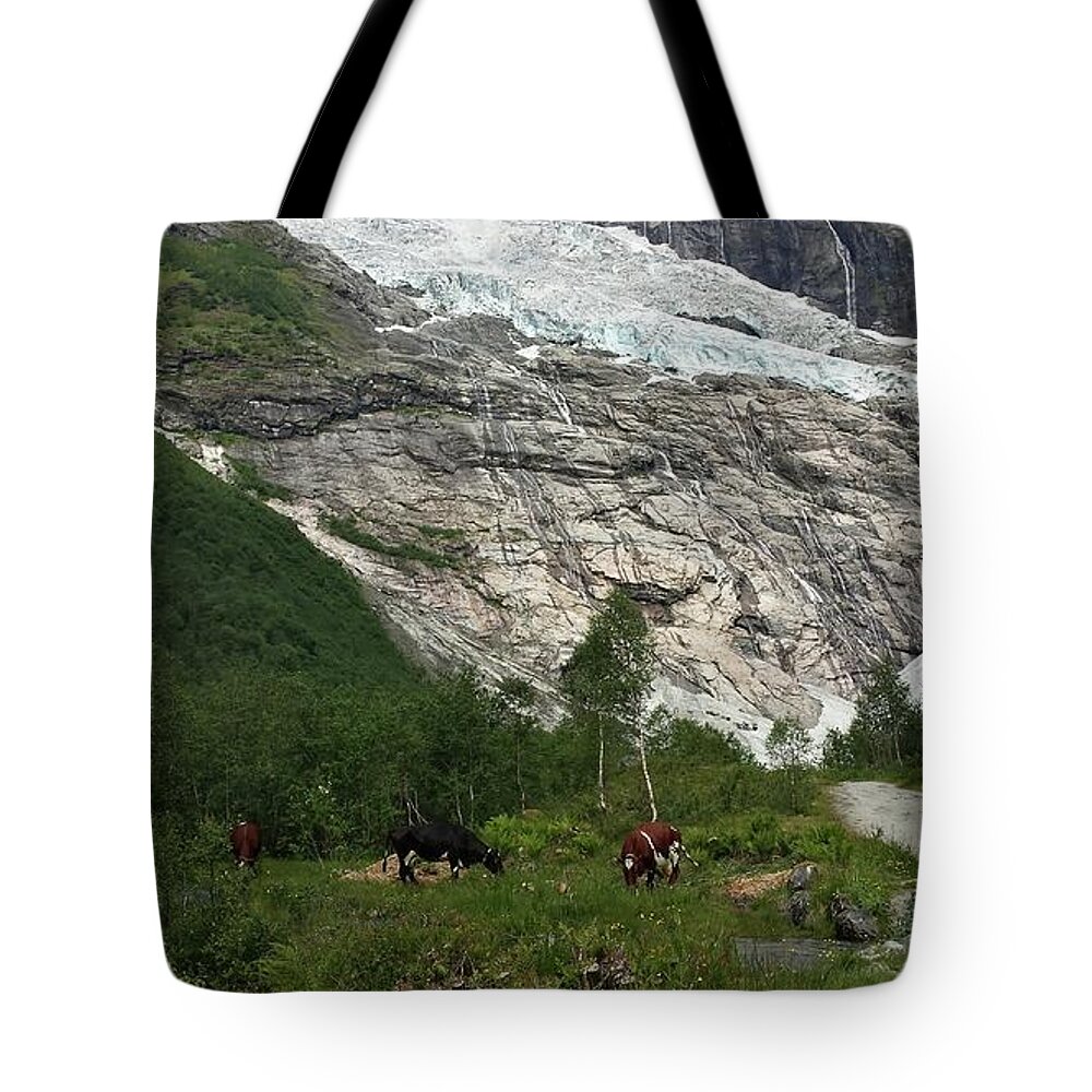 Glacier Tote Bag featuring the photograph glacier Norway Norvege by Joelle Philibert