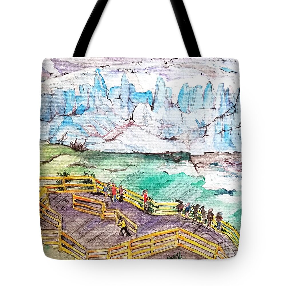 Watercolor Brush Painting Glaciers Icebergs Ocean Brush Painting Tote Bag featuring the painting Glaciers by Leslie Ouyang