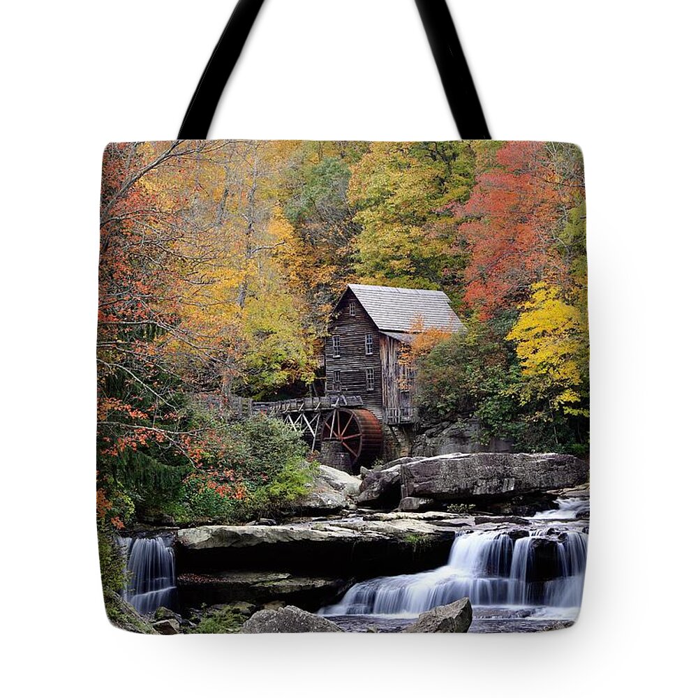 Glade Creek Tote Bag featuring the photograph Glade Creek Grist Mill by Chris Berrier