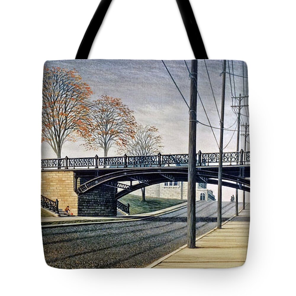 Architectural Landsacpe Tote Bag featuring the painting Gladstone Bridge On A Sunny Day by George Lightfoot